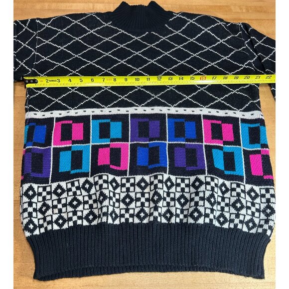 VTG Retro 1980's Ossi Knit Ski Sweater Bold Multi-Color Shoulder Pads Wool Blend - Picture 3 of 8